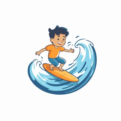 Boy surfing on wave. cartoon vector Illustration isolated on a w