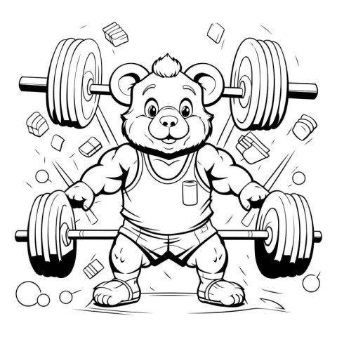 Vector illustration of Cartoon bear with dumbbells and barbell o