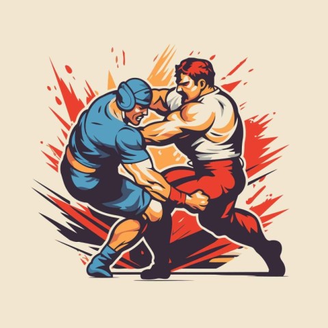 Tug of war. Vector illustration of a fight between two fighters.