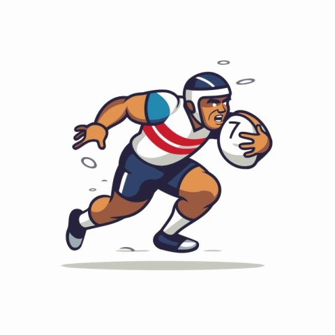 Rugby player running with ball vector Illustration on a white ba