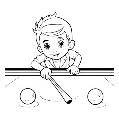 Boy playing table tennis. black and white vector illustration fo