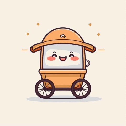 Cute kawaii cart character. Vector illustration in cartoon style