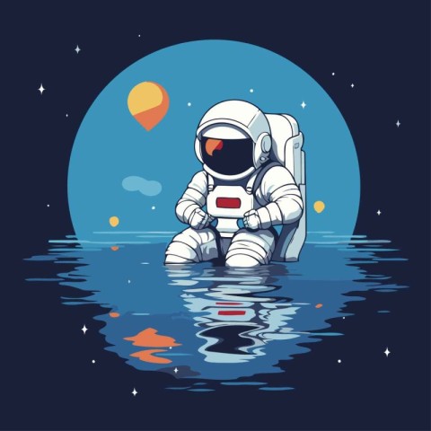 Astronaut in space on the background of the moon. Vector illustr