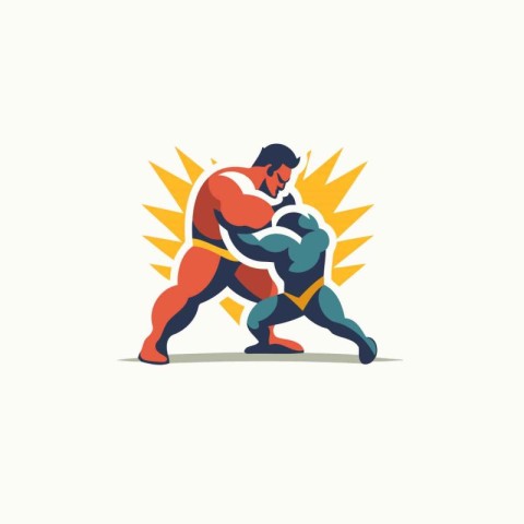 Vector illustration of a strong man in a sumo wrestling pose.