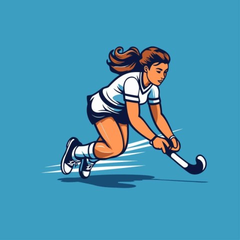 Female hockey player in action. Vector illustration of a woman h