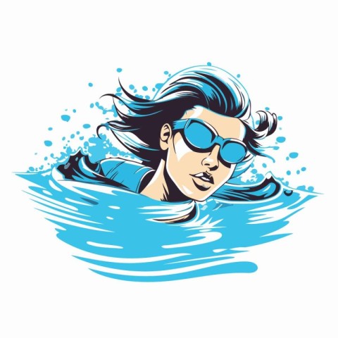 Vector illustration of a woman swimming in a pool. with glasses.