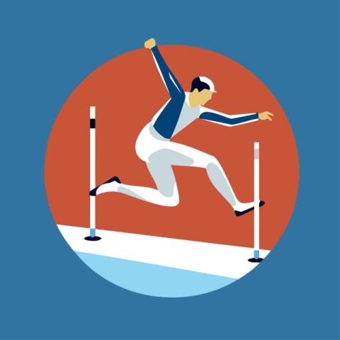 Athlete jumping on parallel bars. Flat style vector illustration