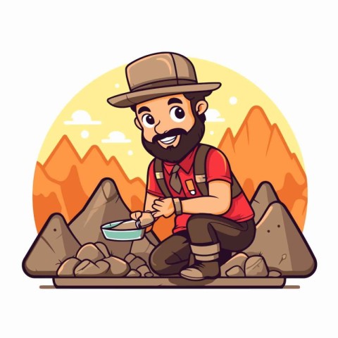 Fisherman with a spoon. Vector illustration in cartoon style.