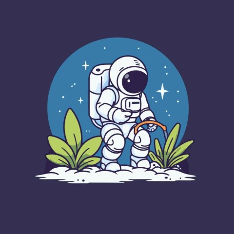 Astronaut in the moonlight. Vector illustration of a flat design