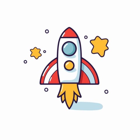 Rocket icon in flat style. Spaceship launch vector illustration