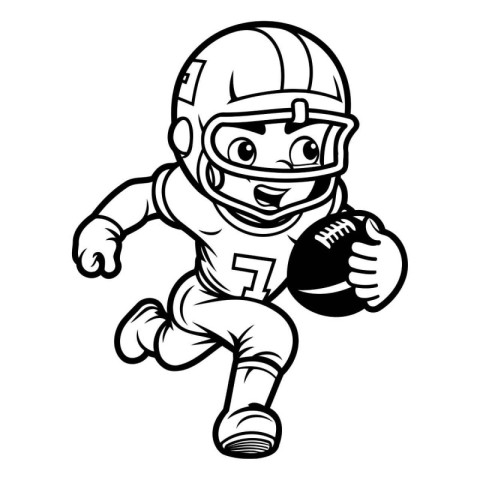 Cartoon american football player running with ball isolated on w