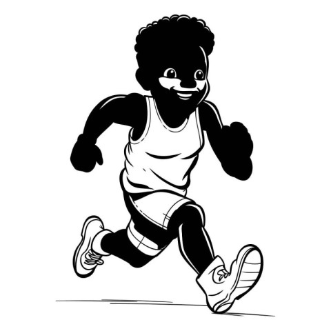 Running african american boy. Vector illustration of a black ath