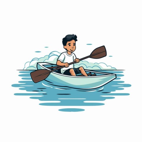 Man rowing on a boat. Vector illustration in cartoon style.