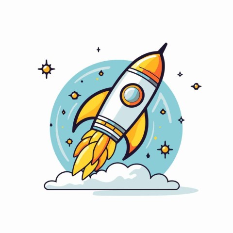 Space rocket icon. Vector illustration in flat style on white ba