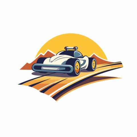 Vector illustration of racing car on the road. Retro style desig