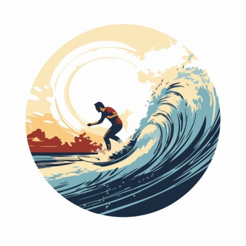 Surfer on the wave. Vector illustration in retro design style.