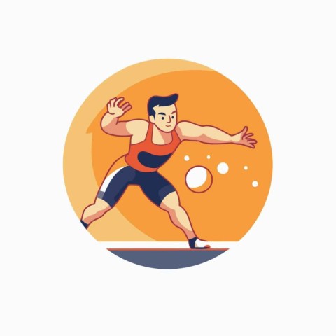 Athletic man running round icon. sport vector illustration.