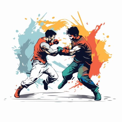 Two kickboxers fighting with each other. Vector illustration of