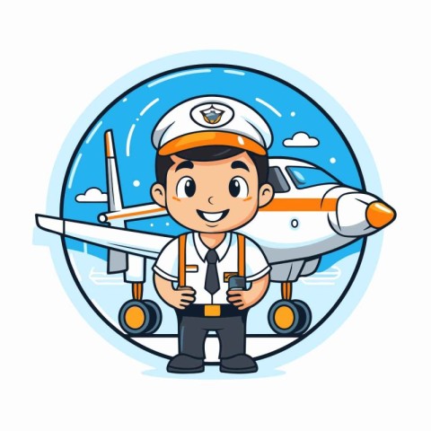 Airplane pilot cartoon character design. vector illustration eps