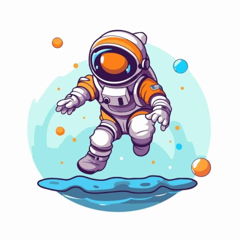 Astronaut flying in the water. Vector illustration isolated on w