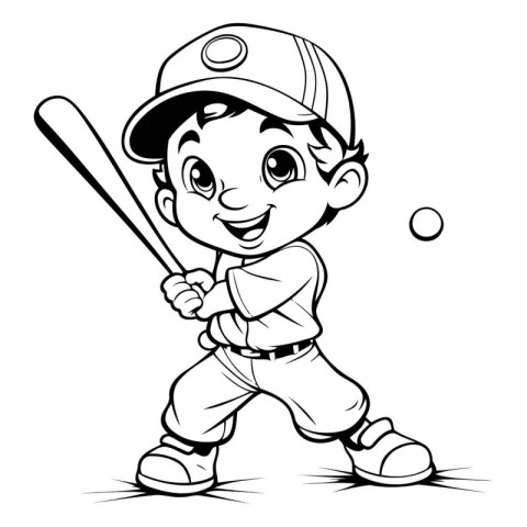 Baseball Player - Black and White Cartoon Illustration. Vector A