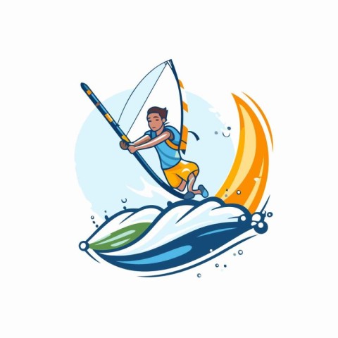 Windsurf icon. Vector illustration of a man surfing on the moon.