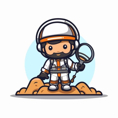 Astronaut with magnifying glass cartoon character design vector