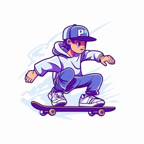 Skateboarder. Vector illustration on white background. Cartoon s