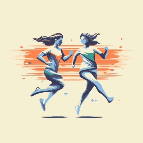 Running women. Vector illustration of two girls running. jogging