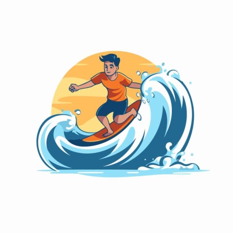 Surfer on the wave. Vector illustration in a flat style.