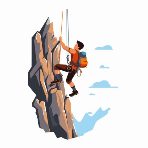 Climber on the cliff. Vector illustration in flat style.