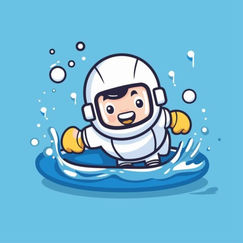 Astronaut in the sea. Cute cartoon vector illustration.