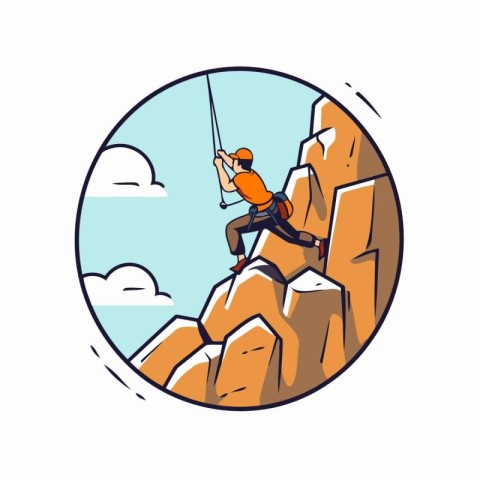 Climber on the cliff. Vector illustration in flat style.