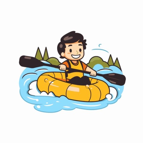 Man in a kayak. Cartoon vector illustration on white background.