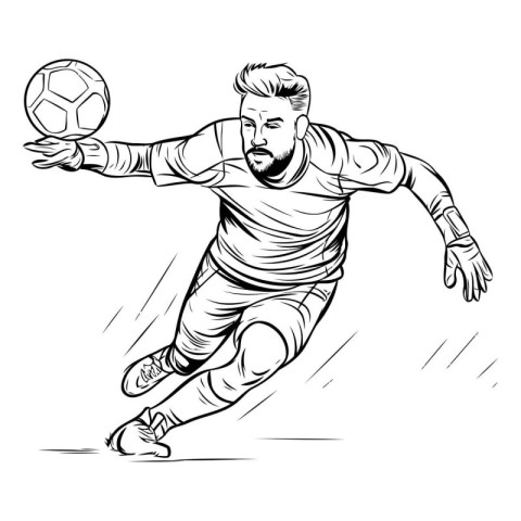 Soccer player kicking the ball. vector illustration in black and