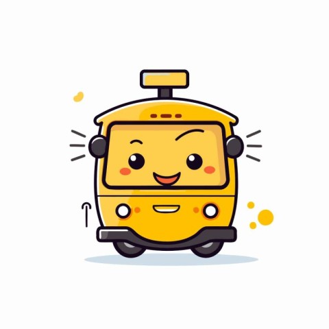 Cute yellow train character isolated on white background. Vector