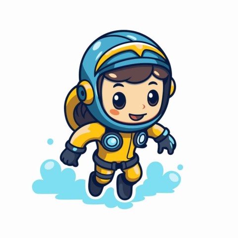 Cute astronaut boy flying in space with helmet. vector illustrat