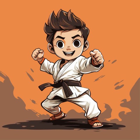 Karate boy cartoon character. Vector illustration isolated on or