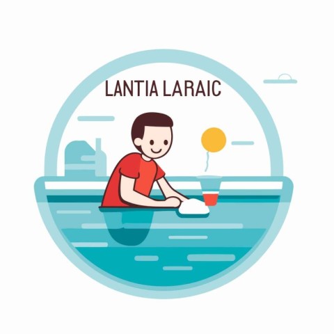 Man in swimming pool. Vector illustration in flat style. Lifesty