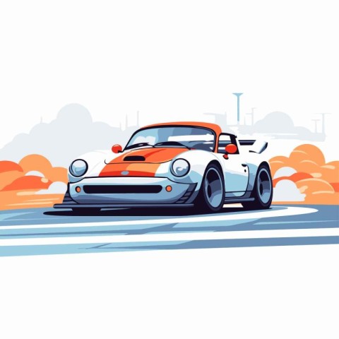 Sport car on the road. Vector illustration in flat cartoon style