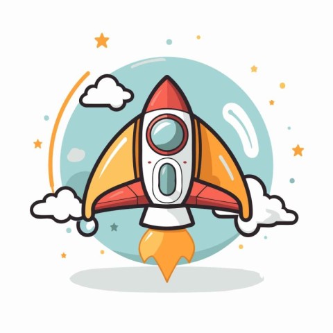 Rocket icon. Vector illustration in flat cartoon style. Space tr