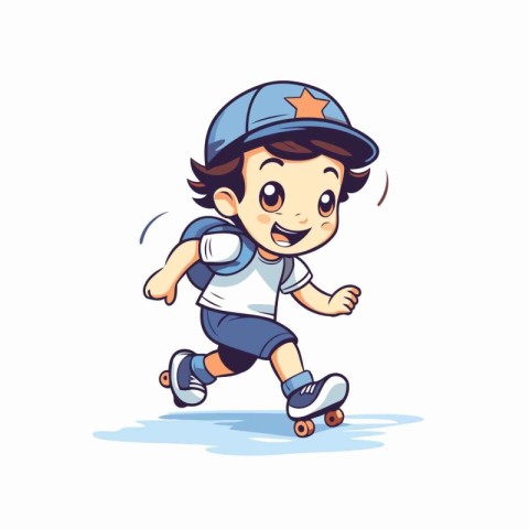 Boy rollerblading on white background. Vector illustration for y