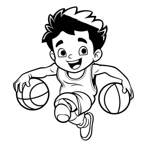 Basketball Player - Black and White Vector Cartoon Illustration.