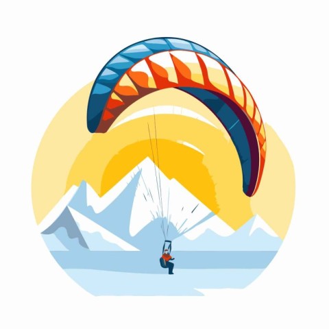 Paraglider in the mountains. Flat style vector illustration.