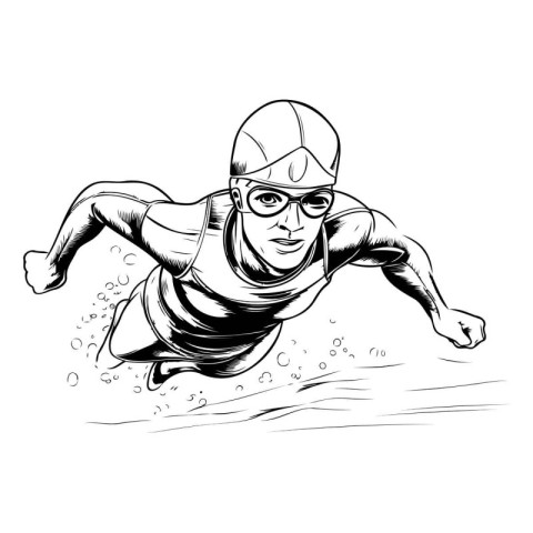 Vector illustration of a swimming man in sportswear with glasses