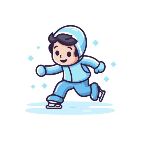 Cute little boy ice skating. Winter sport. Vector illustration.