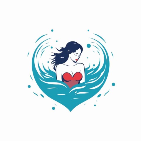 Vector illustration of a woman with heart in the water. Love con