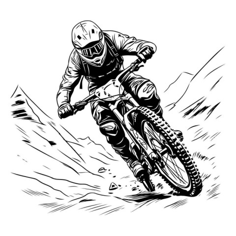 Motocross rider in action on the mountain. Vector illustration.