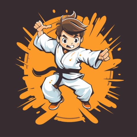 Taekwondo boy vector illustration. Cartoon karate kid.