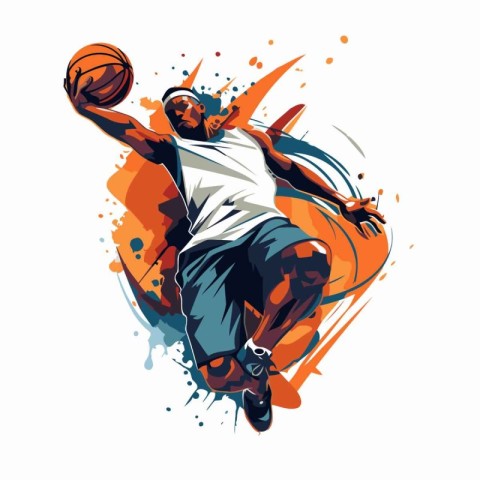 Basketball player with ball. Vector illustration of basketball p